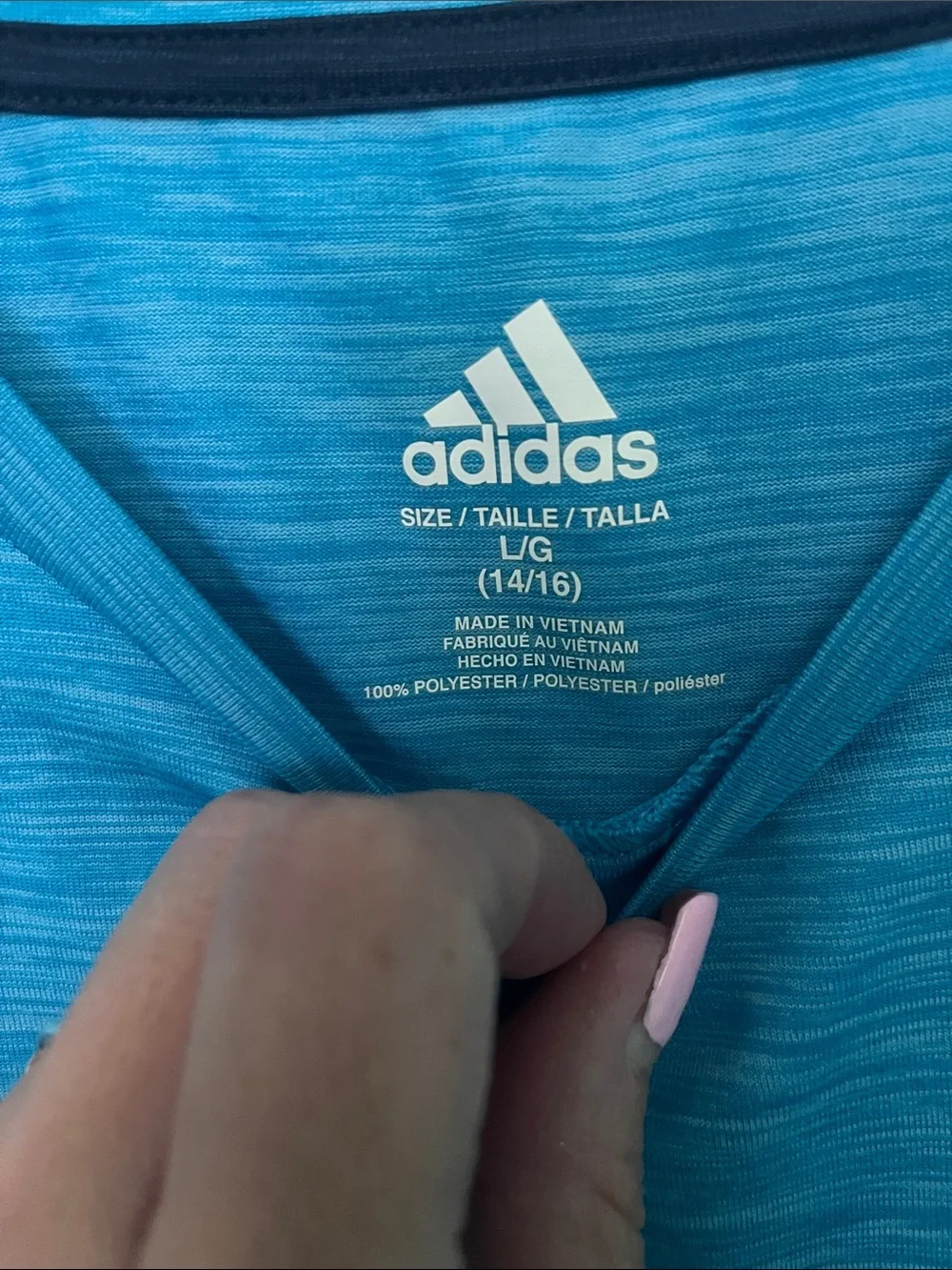 ADIDAS Teal Blue Short-Sleeve Athletic Tee with Vertical Logo